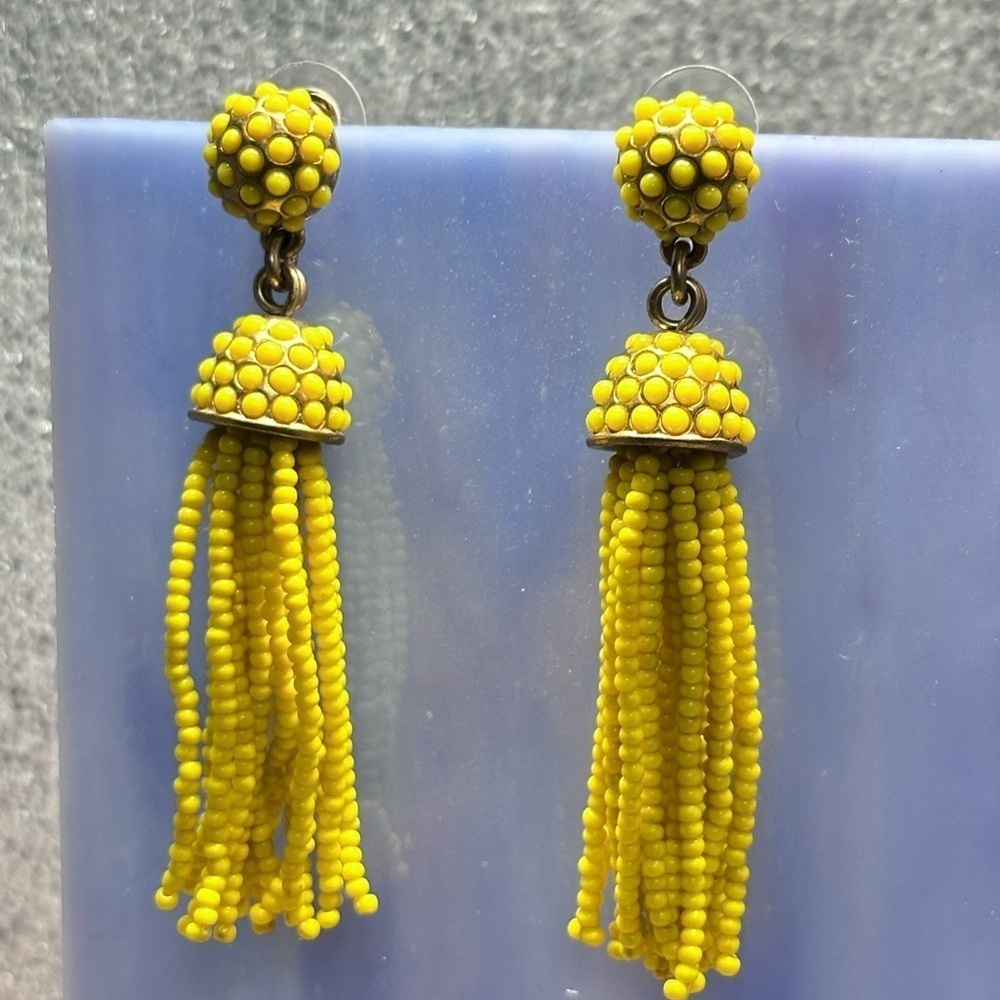 J. Crew Beaded Dangle Tassel Earrings Vibrant Yellow Drop Festival 3466 B